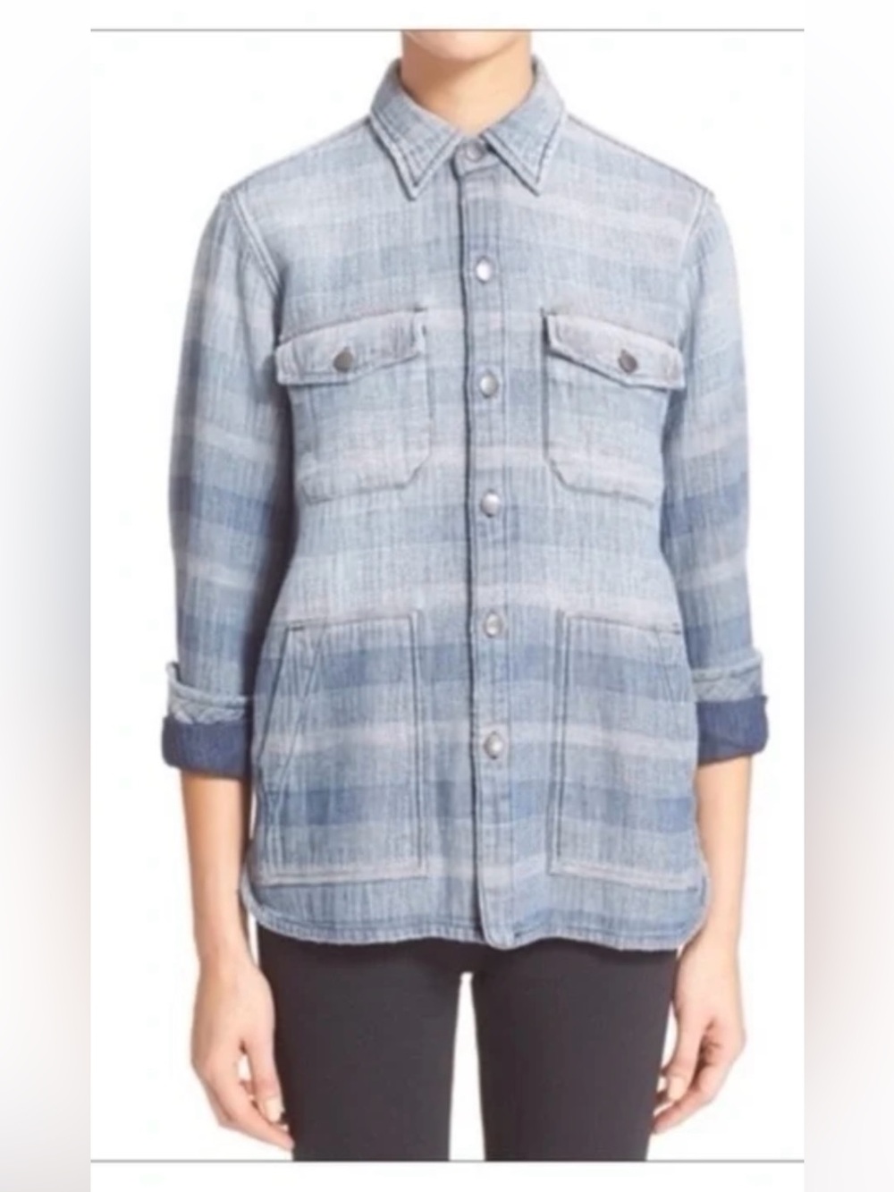 Current/Elliott Blue Striped Lightweight Shirt Jacket